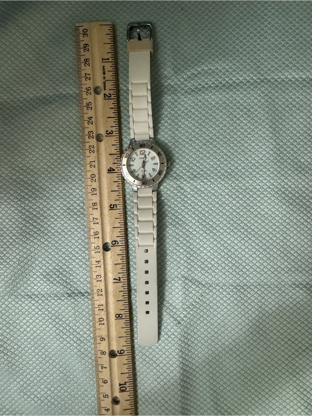 Casio White Silicone Strap Watch with Silver Bezel and White Dial